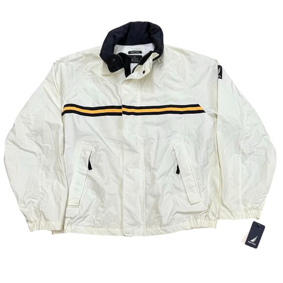 Vintage 90s Nautica Mens XL Sailing Windbreaker Raincoat NS-83 Hooded White - Picture 1 of 15